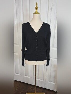Cielo Black V-Neck Button-Front Cardigan